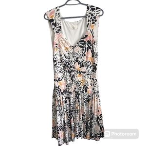 Anthropologie Ramona Mini Dress White, Beige, Gold, Pink, Black Print Size Large
